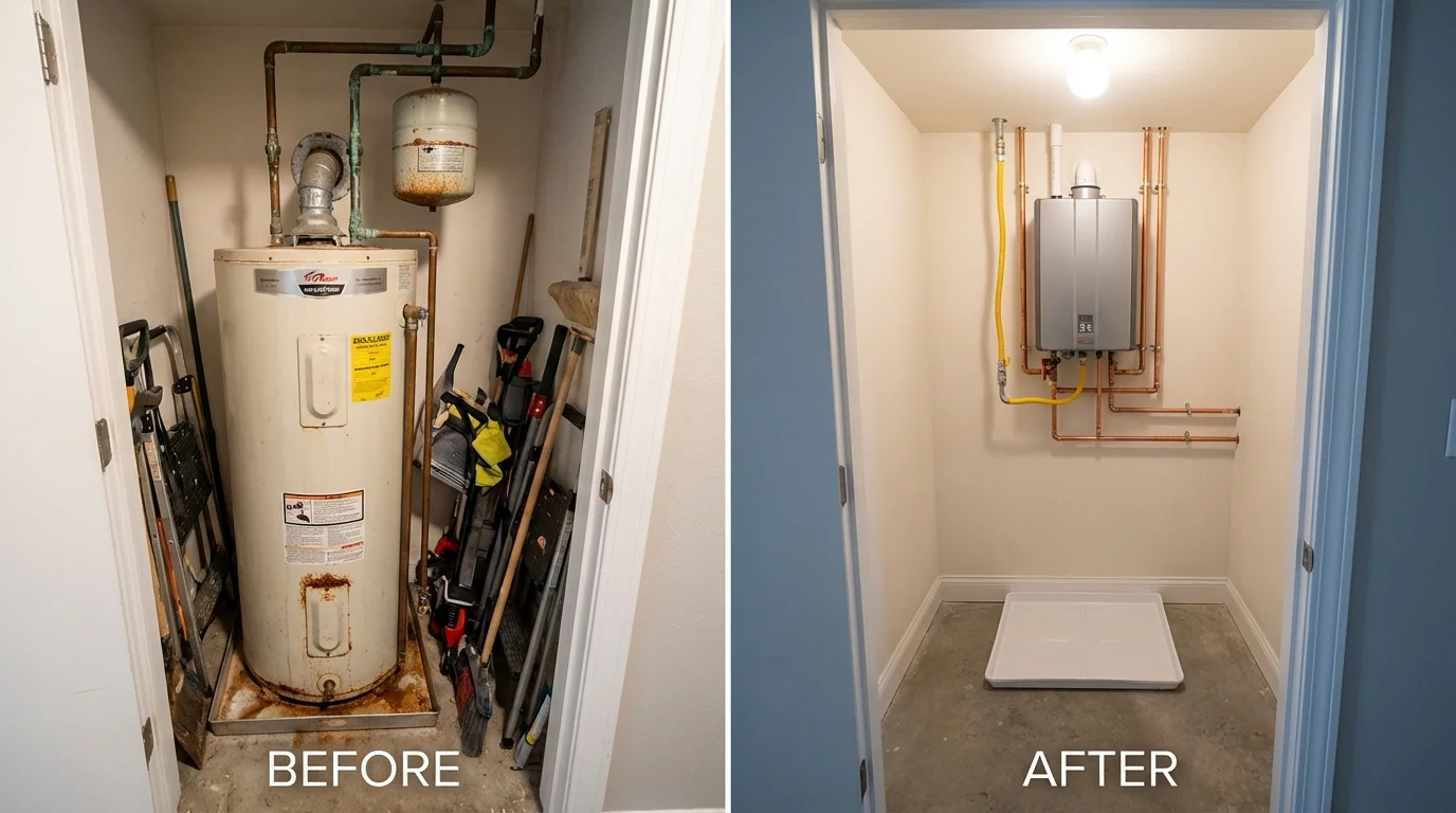 Tank water heater versus wall-mounted tankless unit comparison for Clinton, IL homeowners